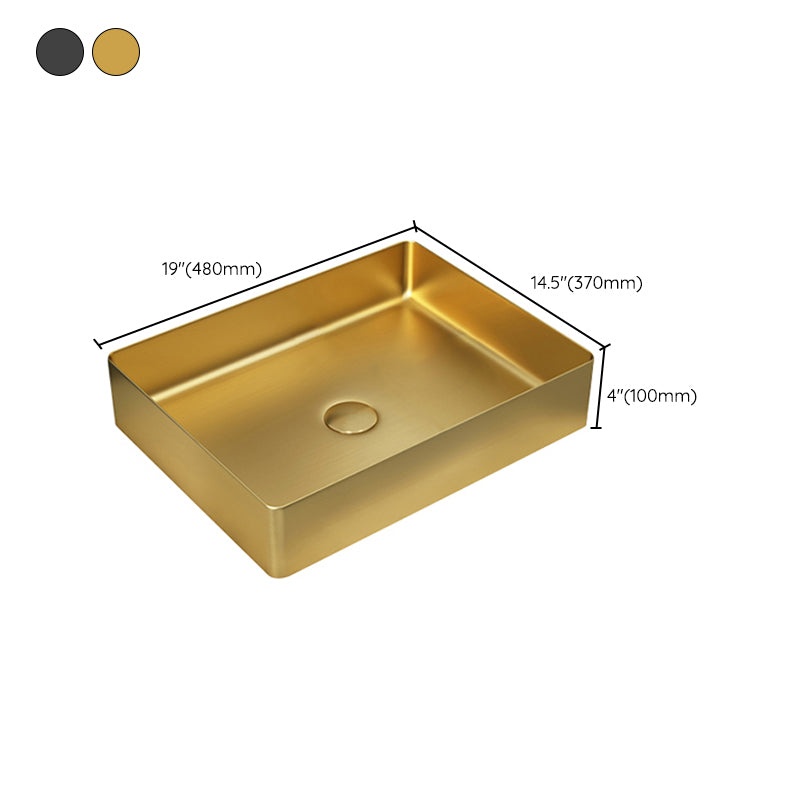 Modern Vessel Sink Metal Rectangular with Pop-Up Drain Vessel Bathroom Sink