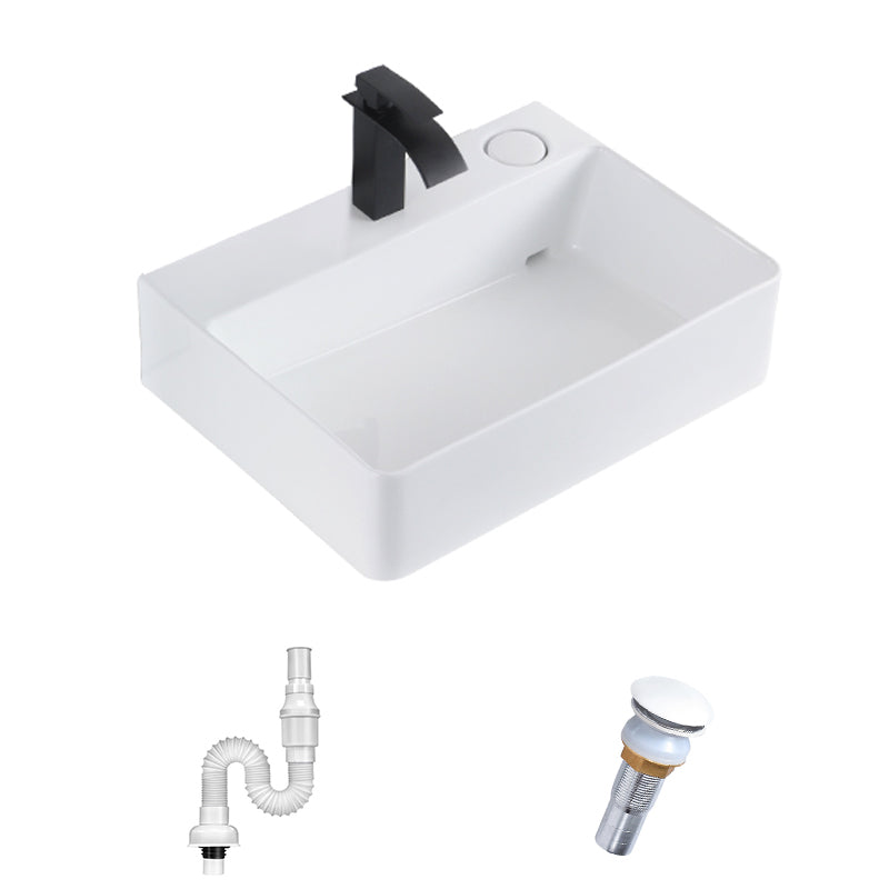 Contemporary Bathroom Sink Single Faucet Hole Porcelain Rectangular Vessel Bathroom Sink