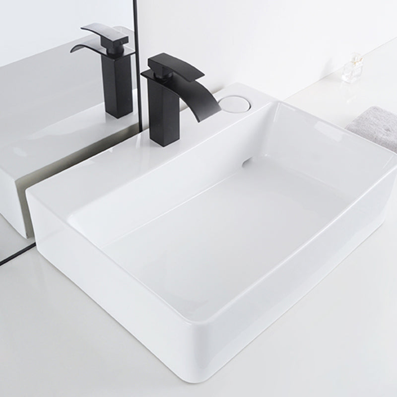 Contemporary Bathroom Sink Single Faucet Hole Porcelain Rectangular Vessel Bathroom Sink
