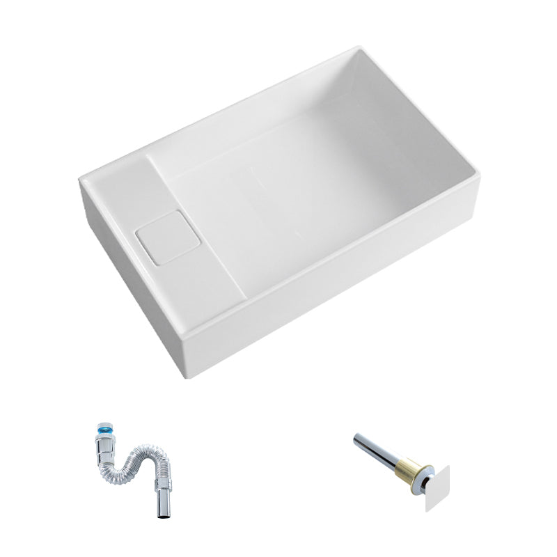 Contemporary Bathroom Sink Single Faucet Hole Porcelain Rectangular Vessel Bathroom Sink