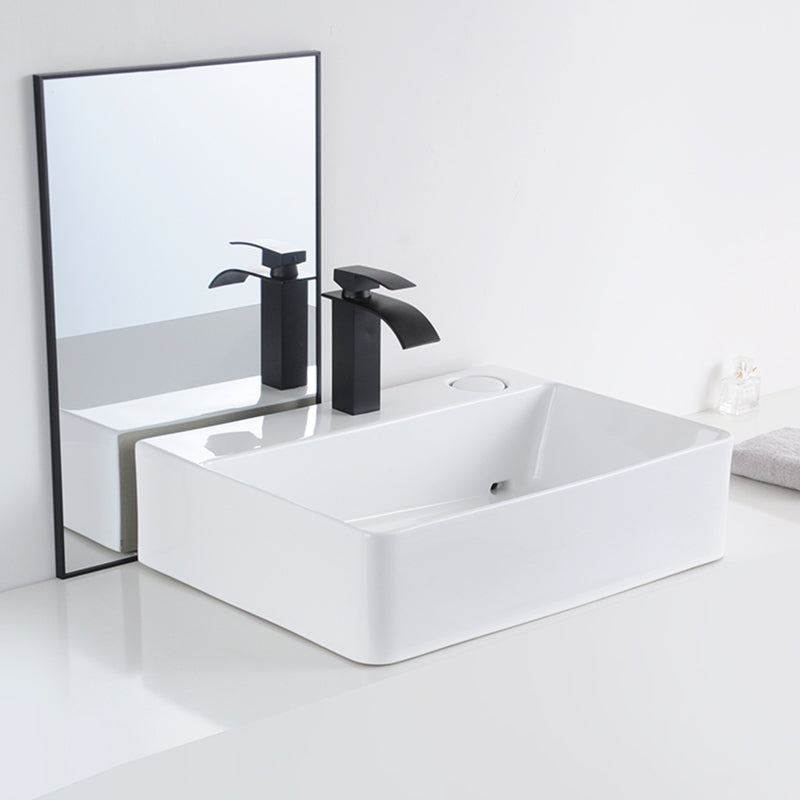Contemporary Bathroom Sink Single Faucet Hole Porcelain Rectangular Vessel Bathroom Sink