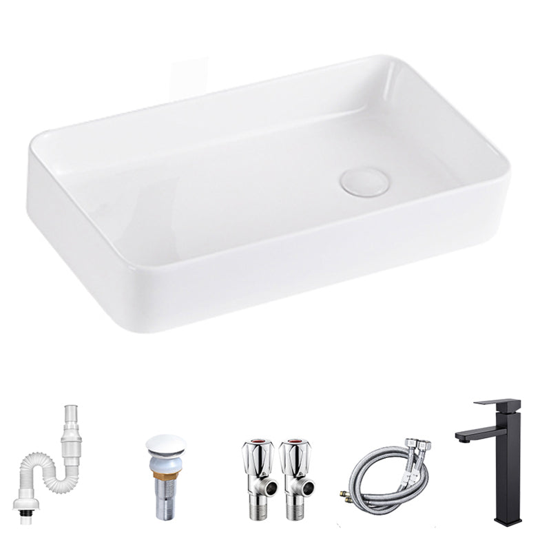 Contemporary Bathroom Sink Single Faucet Hole Porcelain Rectangular Vessel Bathroom Sink
