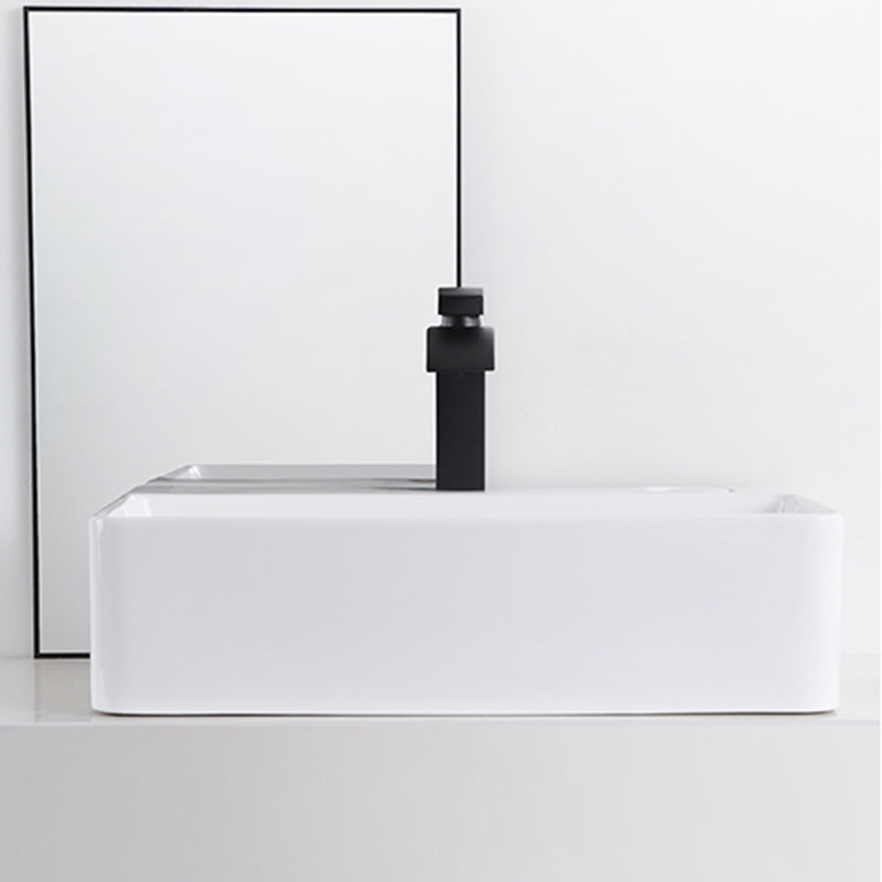 Contemporary Bathroom Sink Single Faucet Hole Porcelain Rectangular Vessel Bathroom Sink