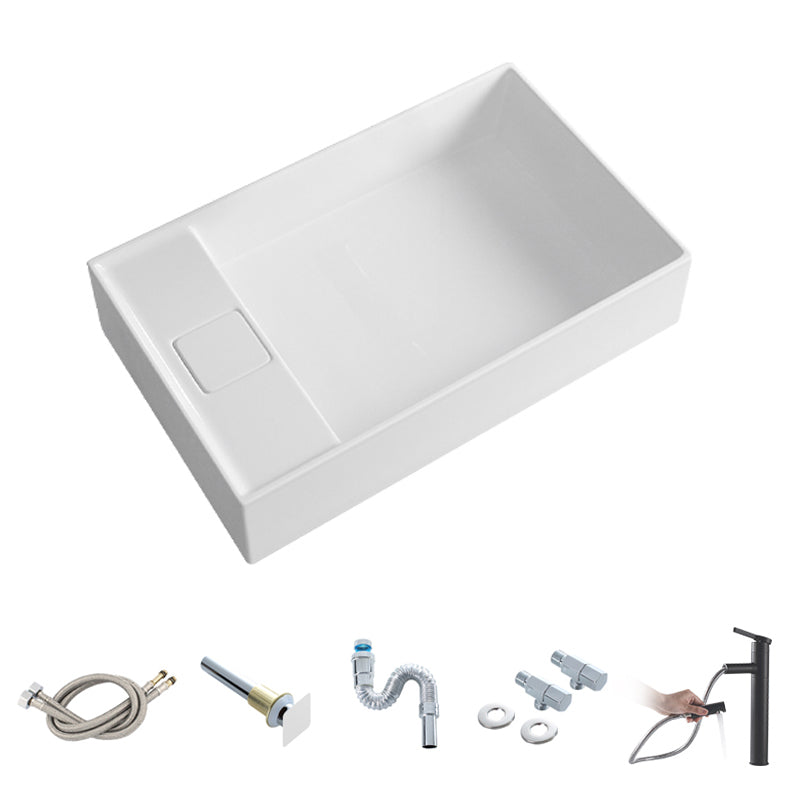 Contemporary Bathroom Sink Single Faucet Hole Porcelain Rectangular Vessel Bathroom Sink