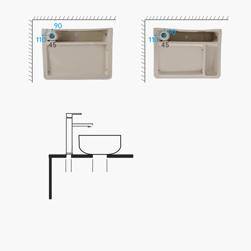 Contemporary Bathroom Sink Single Faucet Hole Porcelain Rectangular Vessel Bathroom Sink