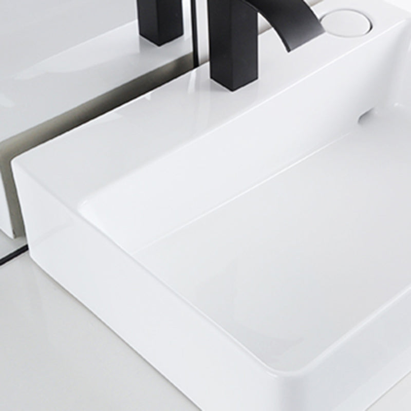 Contemporary Bathroom Sink Single Faucet Hole Porcelain Rectangular Vessel Bathroom Sink