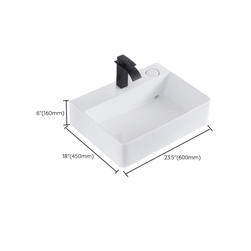 Contemporary Bathroom Sink Single Faucet Hole Porcelain Rectangular Vessel Bathroom Sink
