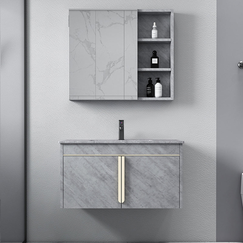 Glam Sink Vanity Wall-Mounted 2 Doors Rectangle Single Bathroom Sink Vanity with Mirror
