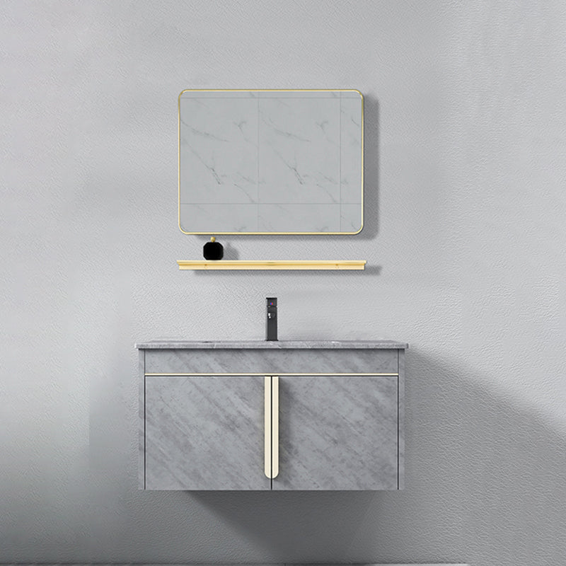 Glam Sink Vanity Wall-Mounted 2 Doors Rectangle Single Bathroom Sink Vanity with Mirror