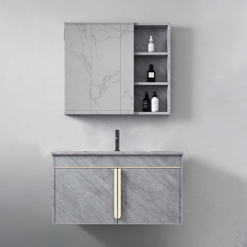 Glam Sink Vanity Wall-Mounted 2 Doors Rectangle Single Bathroom Sink Vanity with Mirror