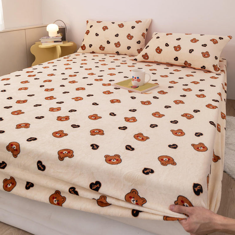 1/2-Piece Bed Sheet Set Flannel Low Profile Animal Print and Floral Bed Sheet