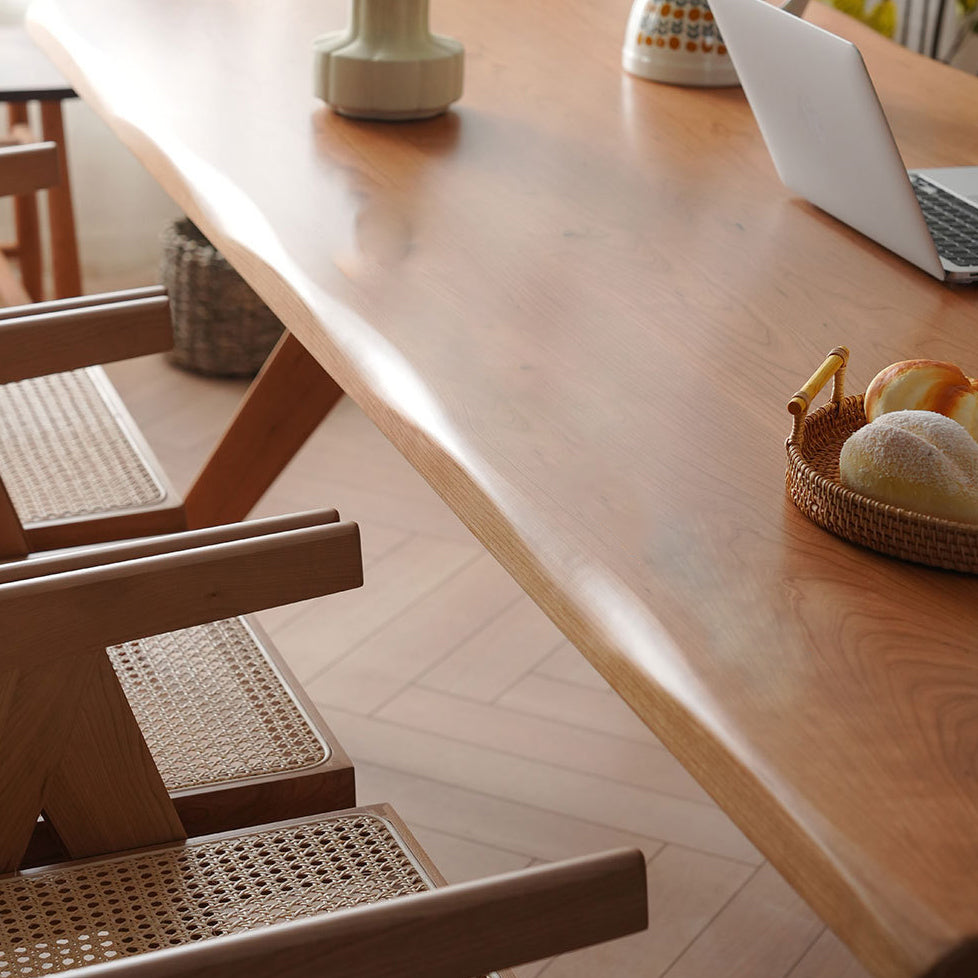 Rectangle Brown Base Dining Table Modern Pine Table for Kitchen