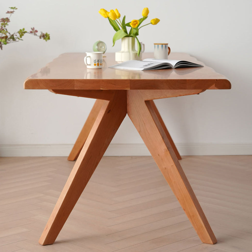 Rectangle Brown Base Dining Table Modern Pine Table for Kitchen