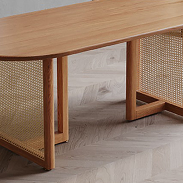 Modern Solid Wood Dining Table Rattan Pedestal Dining Table for Dining Room
