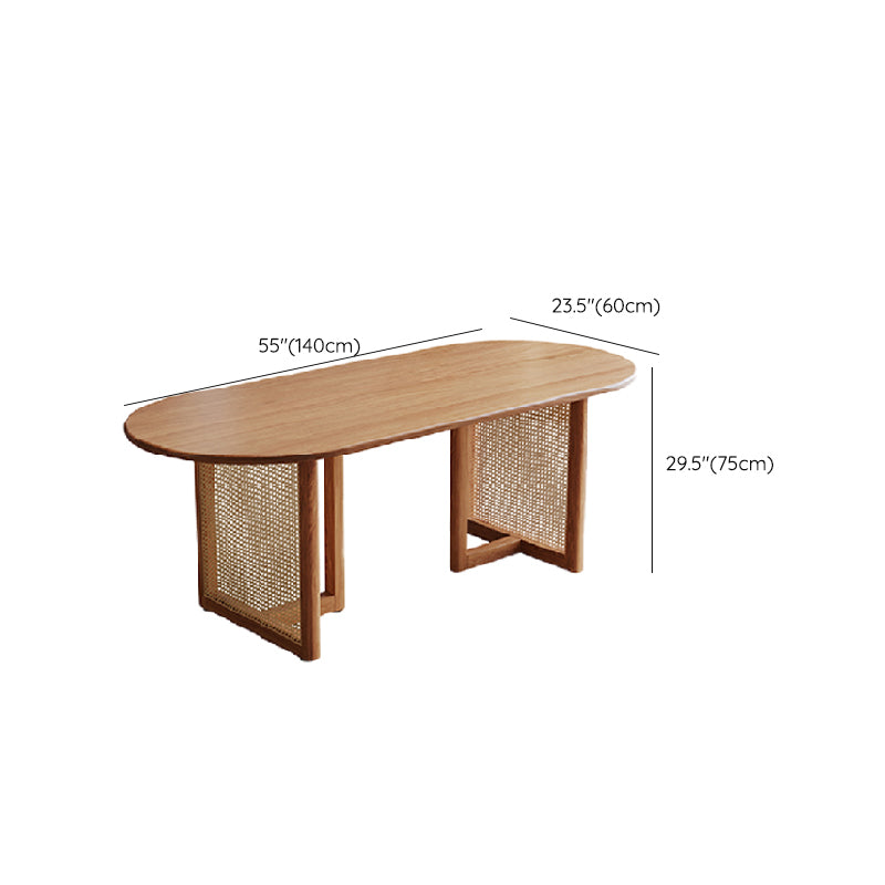 Modern Solid Wood Dining Table Rattan Pedestal Dining Table for Dining Room