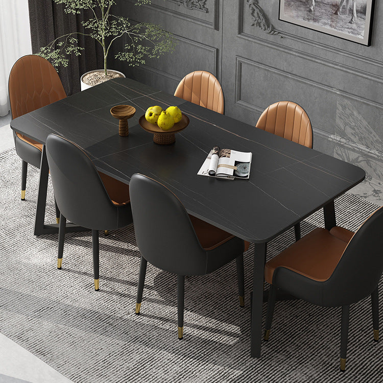 Industrial Rectangle Dining Table Matte Finish Dinette Table with Metal Sled Base