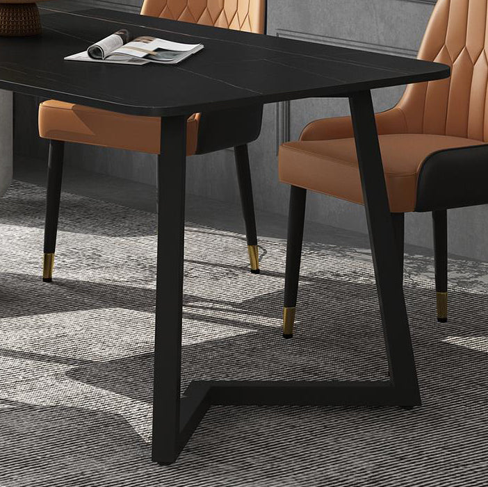 Industrial Rectangle Dining Table Matte Finish Dinette Table with Metal Sled Base