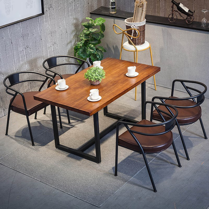 Indoor Rectangle Table with Metal Base Industrial Brown Wood Top Dining Table