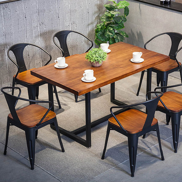Indoor Rectangle Table with Metal Base Industrial Brown Wood Top Dining Table
