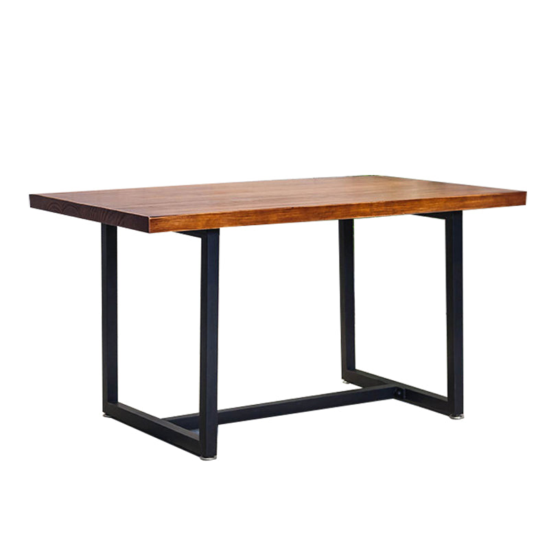 Indoor Rectangle Table with Metal Base Industrial Brown Wood Top Dining Table
