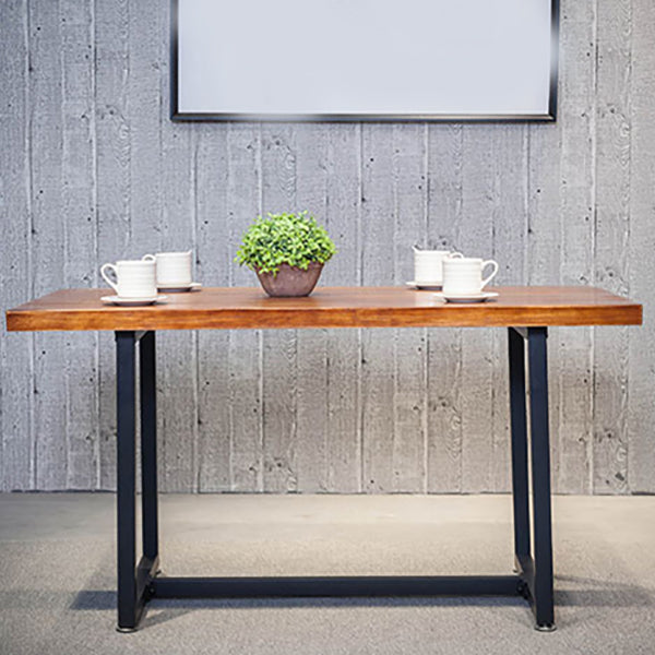 Indoor Rectangle Table with Metal Base Industrial Brown Wood Top Dining Table