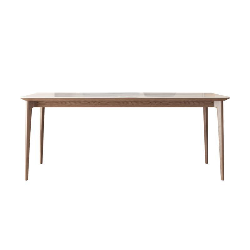 Mid-Century Dining Table for Home White Stone Table with Wooden Legs