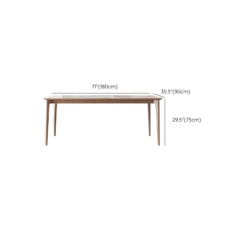 Mid-Century Dining Table for Home White Stone Table with Wooden Legs