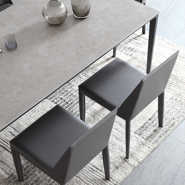 Gray Stone Top Dinette Table with Metal Legs Industrial Rectangle Dining Table