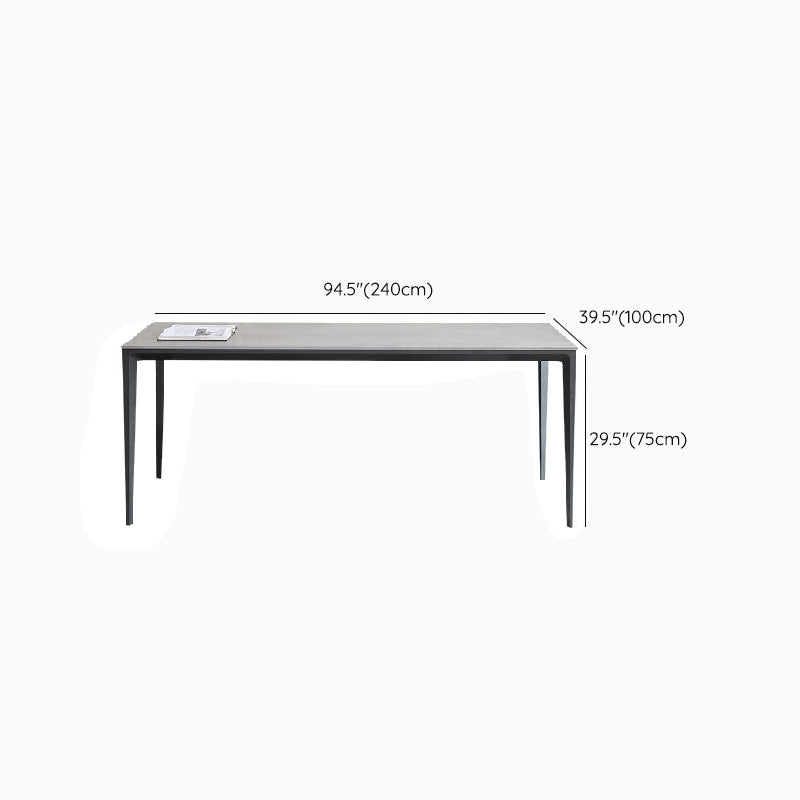 Gray Stone Top Dinette Table with Metal Legs Industrial Rectangle Dining Table