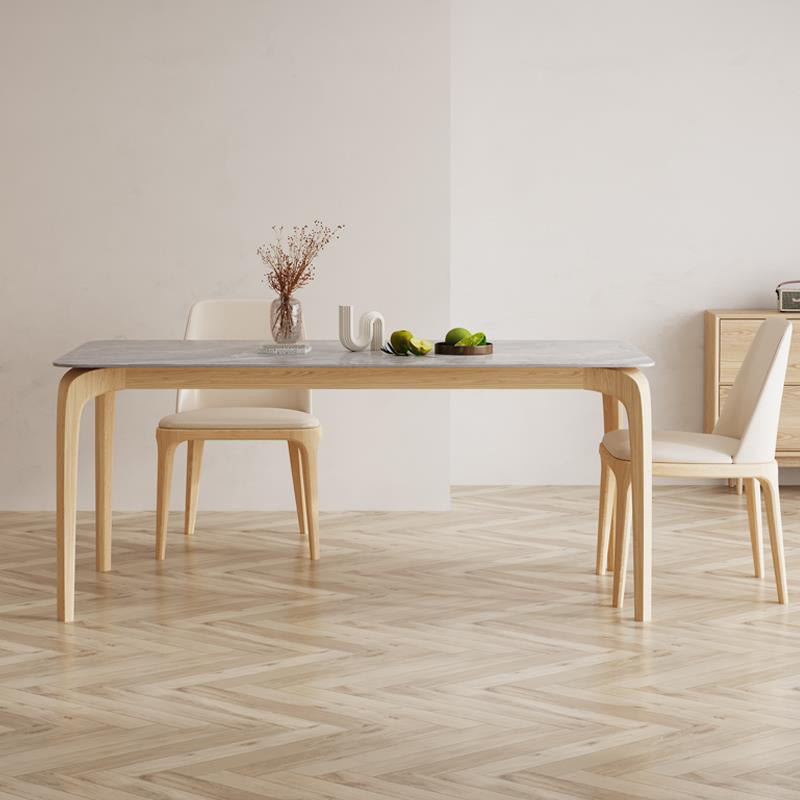 Mid-Century Dining Table with Ash Wood Frame White Stone Top Table for Home