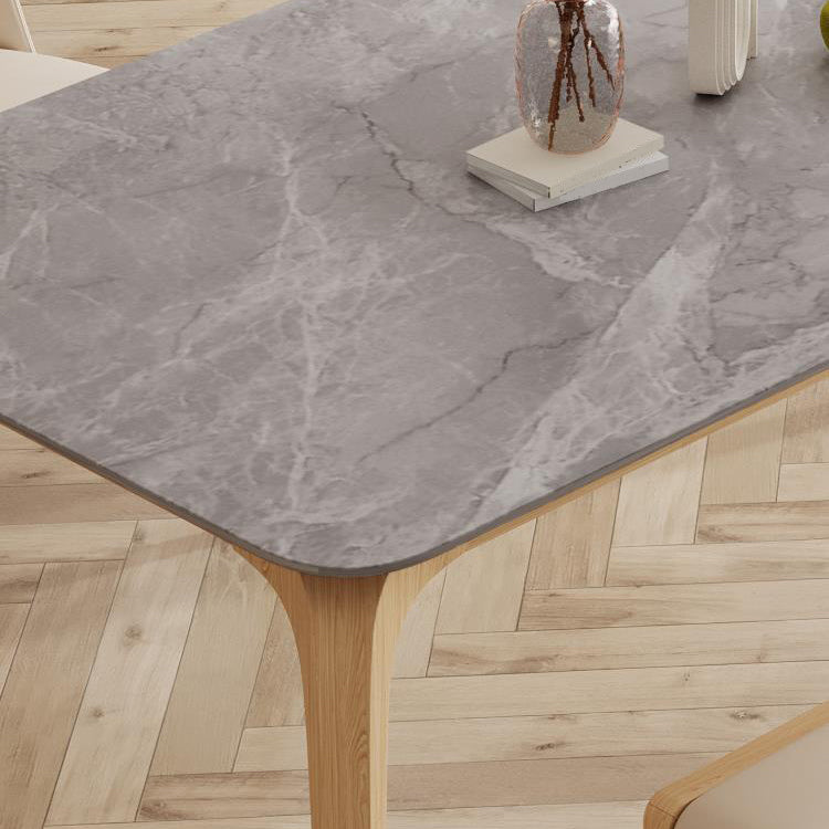 Mid-Century Dining Table with Ash Wood Frame White Stone Top Table for Home