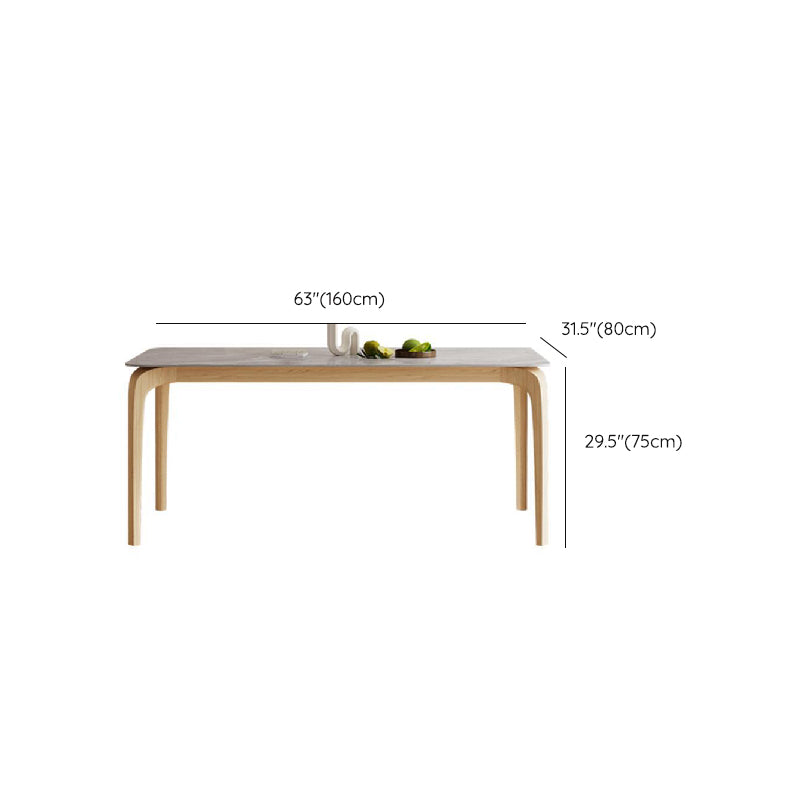 Mid-Century Dining Table with Ash Wood Frame White Stone Top Table for Home