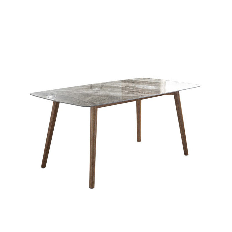 Glossy Gray Stone Top Dinette Table with Wooden Frame Mid-Century Dining Table for Home