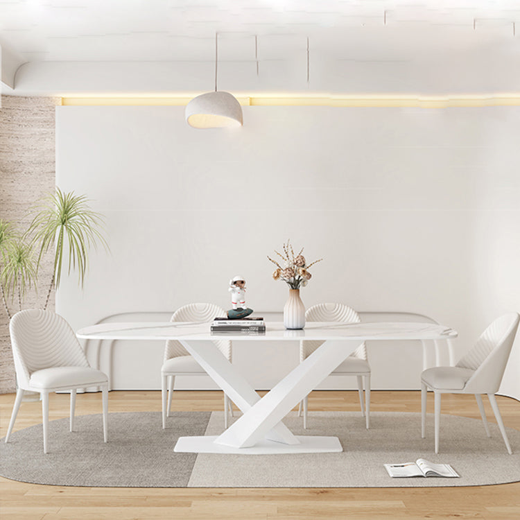 Modern Pedestal Dining Table Rectangle Stone Dining Table for Dining Room
