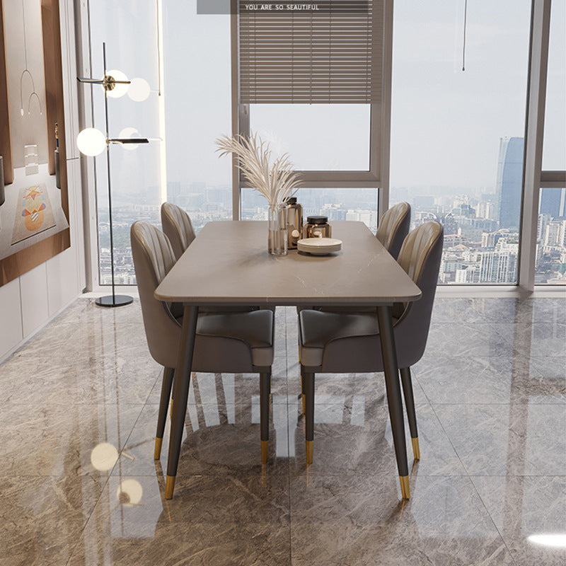 Modern Rectangle Dining Table Matte Finish Stone Top Dinette Table