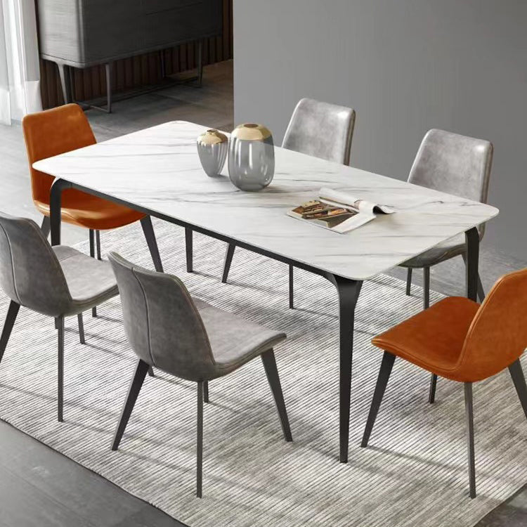 Industrial Rectangle Dining Table White Stone Top Table with Black Metal Legs
