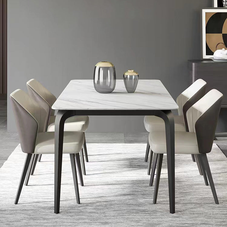 Industrial Rectangle Dining Table White Stone Top Table with Black Metal Legs