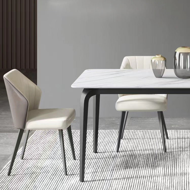 Industrial Rectangle Dining Table White Stone Top Table with Black Metal Legs