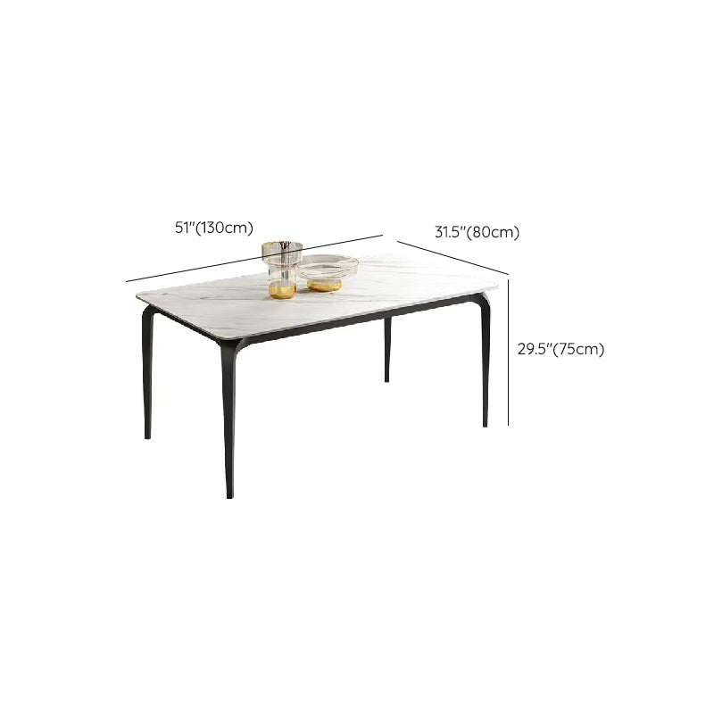 Industrial Rectangle Dining Table White Stone Top Table with Black Metal Legs
