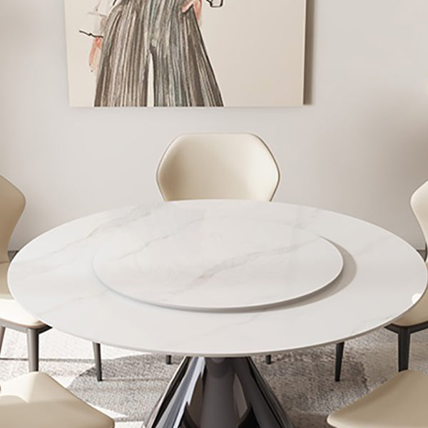 Modern Round Dining Table Stone Dining Table with Metal Pedestal