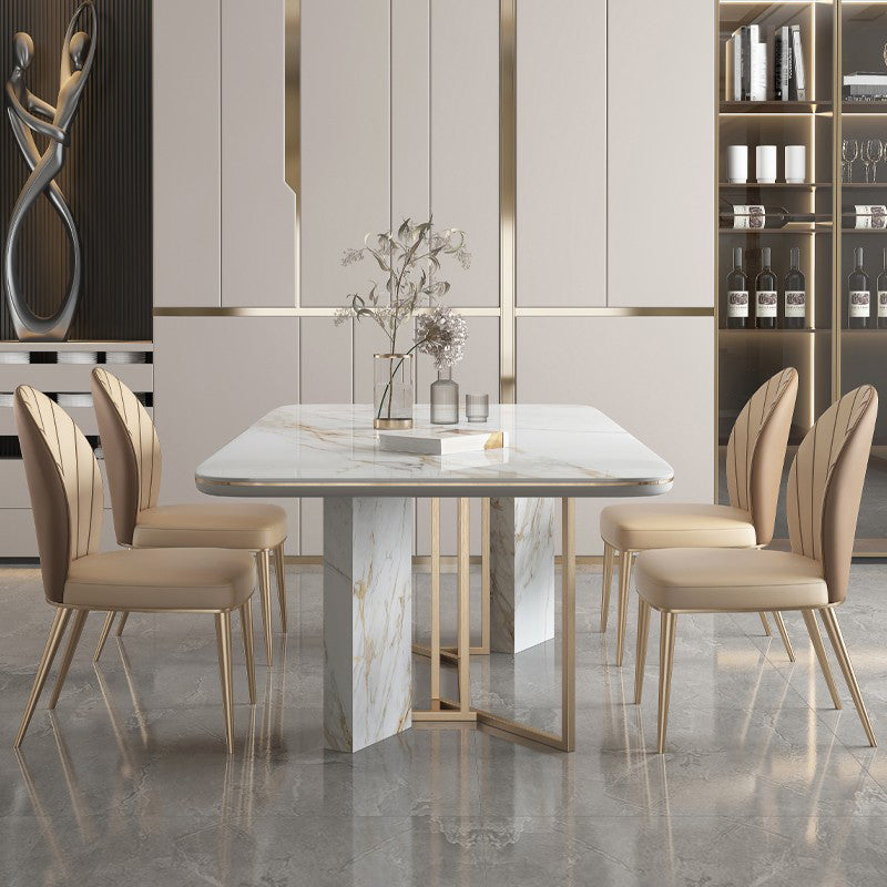 Glam Style Rectangle Table Sintered Stone Table with Metal Legs for Home