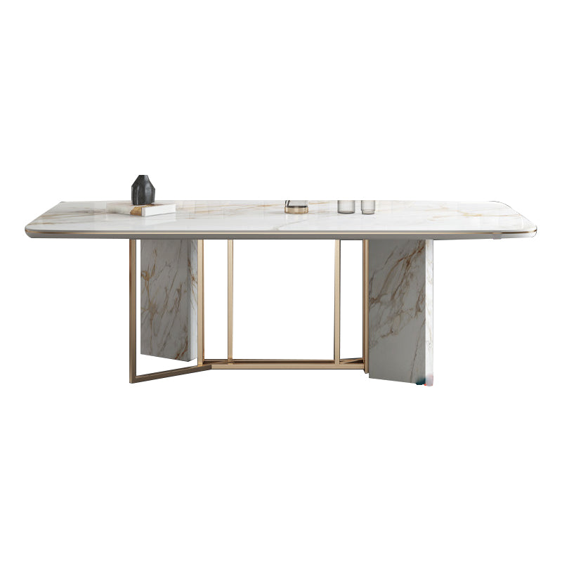 Glam Style Rectangle Table Sintered Stone Table with Metal Legs for Home