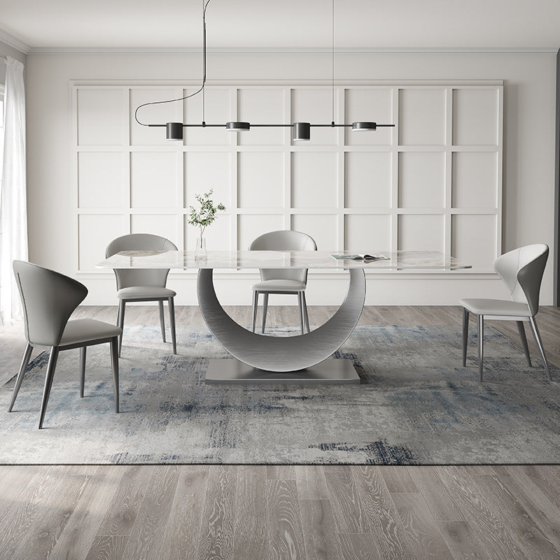 Contemporary Style Rectangle Table Sintered Stone Table with Metal Legs for Home
