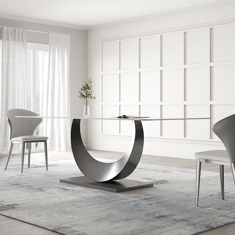 Contemporary Style Rectangle Table Sintered Stone Table with Metal Legs for Home