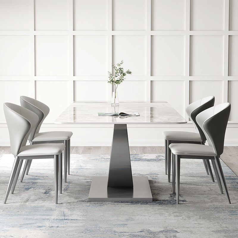 Contemporary Style Rectangle Table Sintered Stone Table with Metal Legs for Home