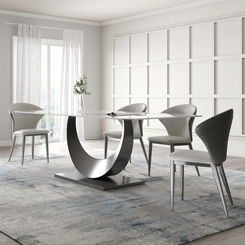 Contemporary Style Rectangle Table Sintered Stone Table with Metal Legs for Home