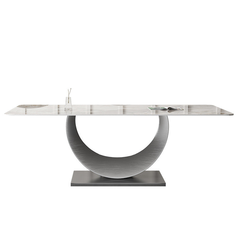 Contemporary Style Rectangle Table Sintered Stone Table with Metal Legs for Home