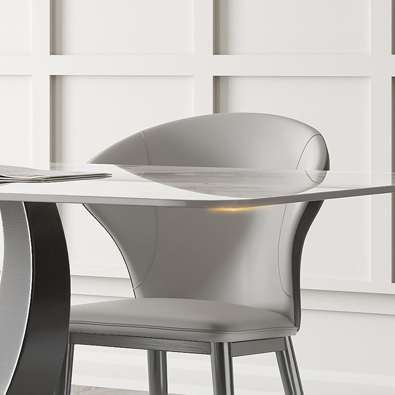 Contemporary Style Rectangle Table Sintered Stone Table with Metal Legs for Home
