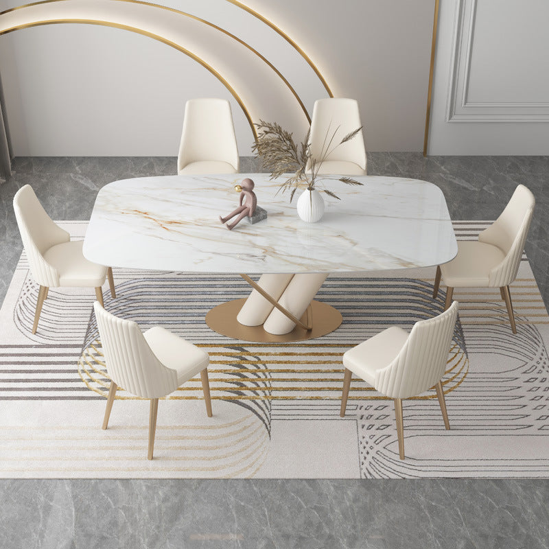 Glam Style Rectangle Table Sintered Stone Table with Metal Legs for Home Use