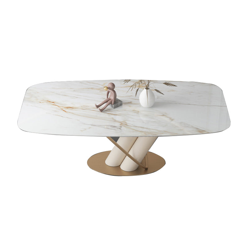 Glam Style Rectangle Table Sintered Stone Table with Metal Legs for Home Use